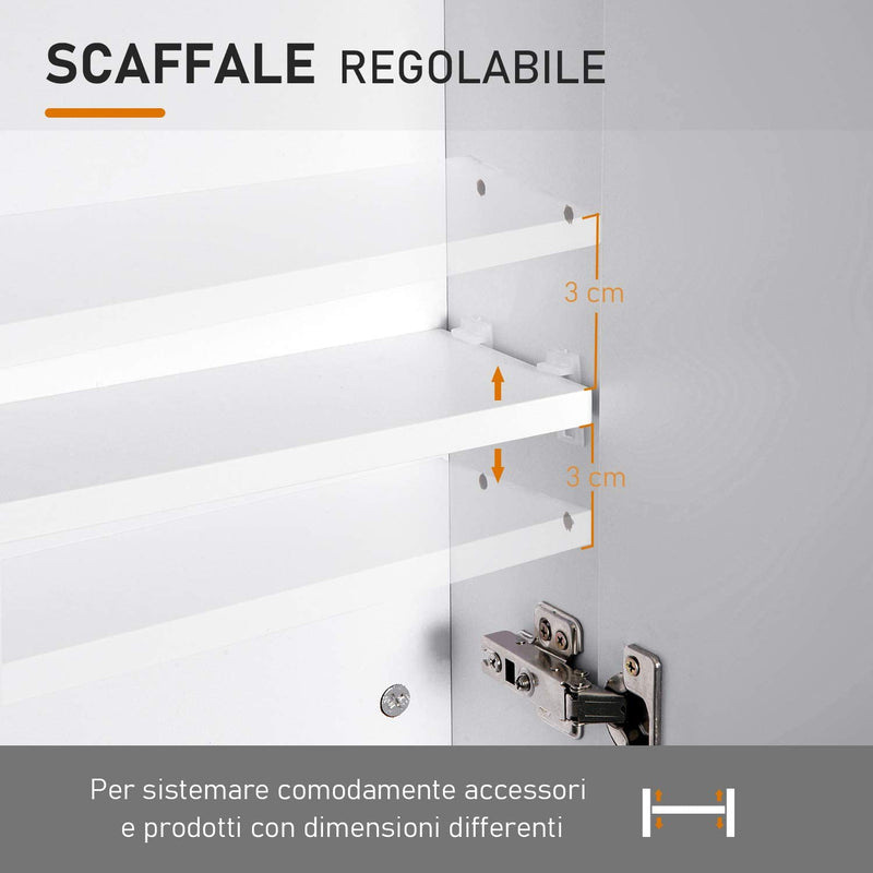 Armadietto Pensile Da Bagno Due Ante Frontali Con Specchiera E 2 Ripiani Interni MDF Bianco (60 X 15 X 75 Cm)