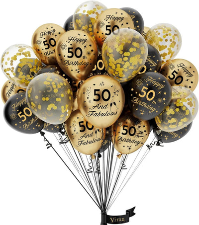 Palloncini Compleanno 50 Anni Neri Oro, Decorazioni Festa Compleanno Decorazioni 50 Anni Compleanno per Ragazzo Ragazze, Nero Oro Palloncini Compleanno 50 Anni per Decorazioni Festa 50 Compleanno