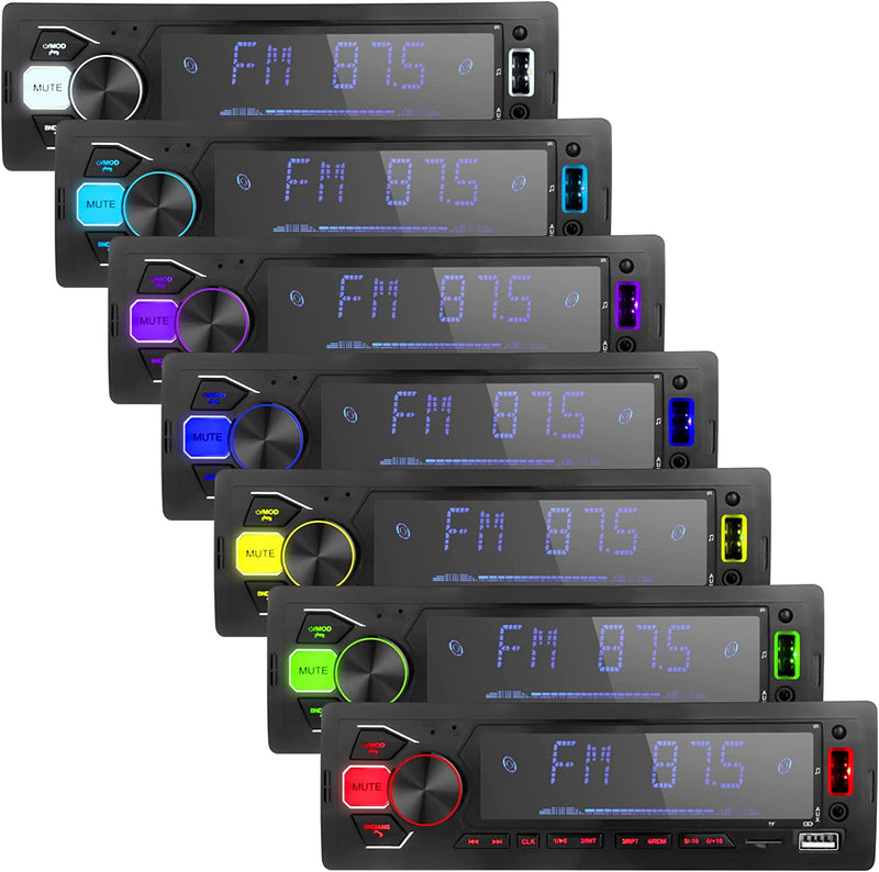 Autoradio Bluetooth Vivavoce 1 Din - Telecomando APP - Lettore MP3 Multimediale per Auto: Microfono Incorporato | Compatibile Con USB | TF | AUX | Radio Stereo FM Con 7 Luci Colori