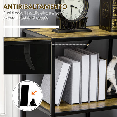 Libreria Moderna Stile Industriale a 4 Ripiani, Scaffale in Legno E Metallo per Salotto E Ufficio, 77X33X114Cm, Marrone