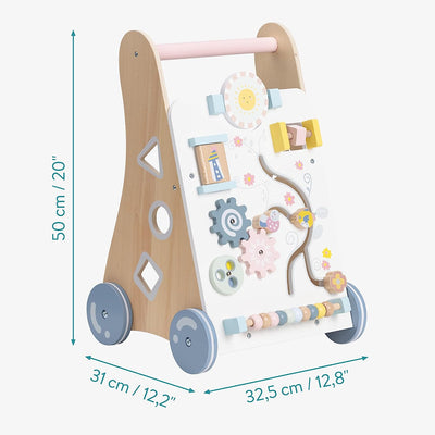 Girello Bambini Legno - Giocattolo 12 Mesi Primi Passi - Carrello Porta Giochi Bambino - Gioco Sviluppo Cognitivo Motorio Animali Bosco Beige