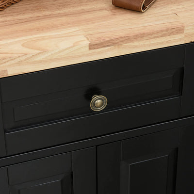 Carrello Da Cucina Portavivande Con Cassetti, Armadietti, Portaspezie E 4 Ruote, in Legno E MDF, 111X44.5X82.5 Cm, Nero