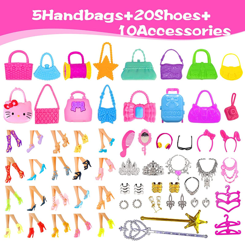 56 Set Abbigliamento E Accessori per Barbie Doll, Accessori per Bambole Mini Vestiti Abiti Pantaloni Bikini Scarpe Borsa Accessori per 11.5 Pollici Principessa Bambola (Consegna Casuale)