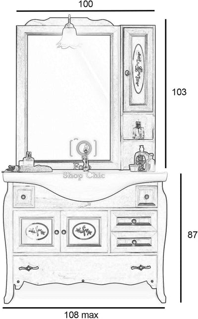 Arredo Bagno Completo Shabby Chic 105Cm Mobile Con Lavabo