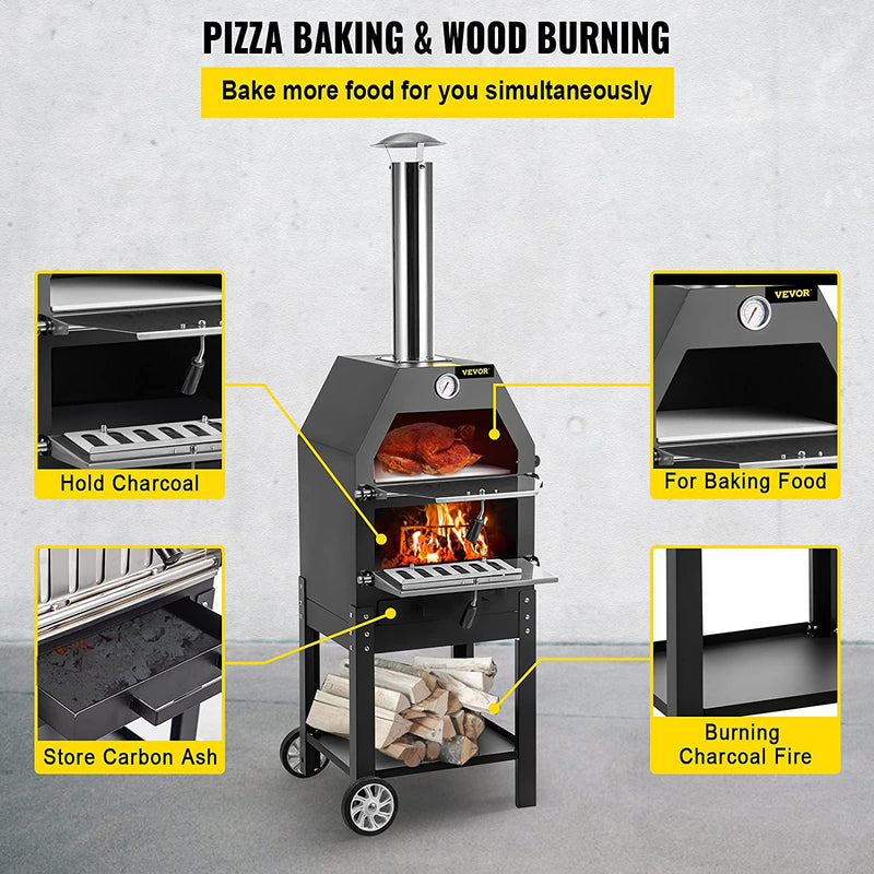 Forno a Legna Portatile per Pizza Barbecue Da Esterno, Forno a Legna per Pizza Da Esterno Con Pietra E Canna Fumaria Di Facile Spostamento, Forno a Legna Forno a Carbonella per Pizza Da Esterno