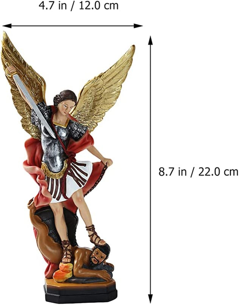 Statua Arcangelo Arcangelo Arcangelo San Michele Tramples Demone Scultura Religiosa Sconfiggere Lucifero Angelo Collezionabile per Home Office Decor