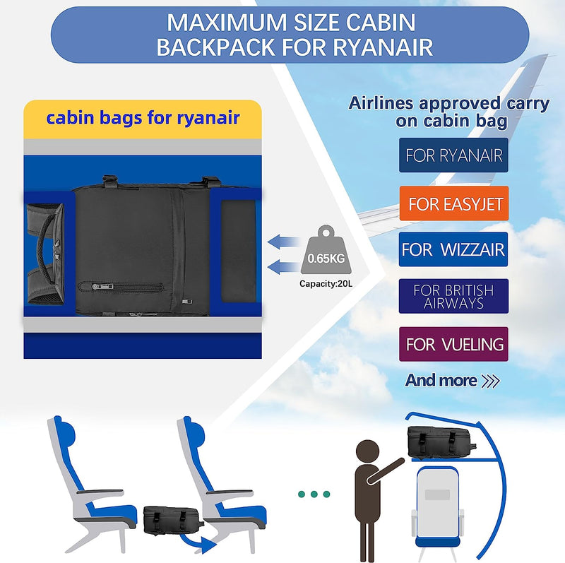 Borse Da Cabina per Ryanair 40X20X25 Bagaglio a Mano Zaino Borsa Zaino Da Viaggio Il Sedile Zaino per Ryanair Bagaglio a Mano Borsa Cabina Viaggio Cabina Zaino Travel Viaggio Casual Daypack…