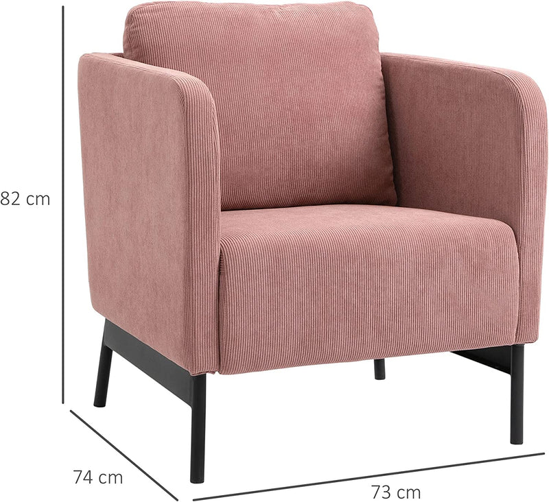 Poltroncina in Velluto a Coste Con Gambe in Acciaio E Cuscino Posteriore, 73X74X82Cm, Rosa