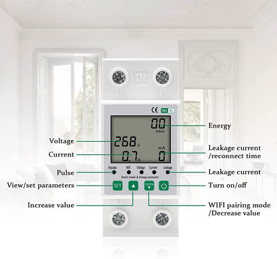 Contatore Energia Elettrica, Misuratore Consumo Elettrico Con Kwh Meter Wifi Guida DIN Digitale LCD, Contatore Di Energia Monofase Multifunzione 220V