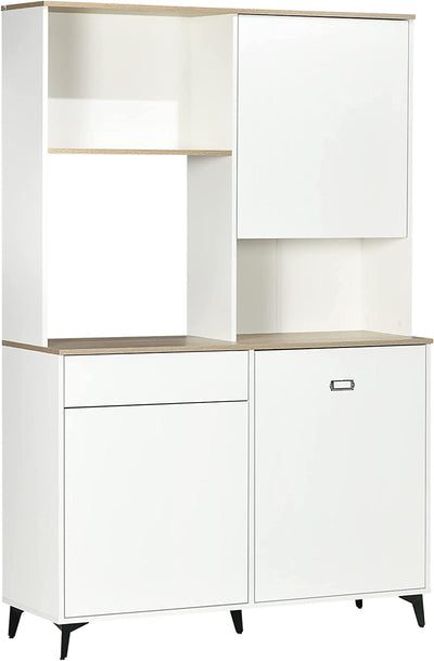 Dispensa Cucina in Truciolato E MDF Con Ripiani Aperti, Armadietti E Cassetto per Utensili Ed Elettrodomestici, 119X41X180 Cm, Bianco