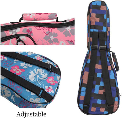 Borsa Ukulele Soprano Custodia Ukulele 21 23 26 Pollici Con Imbottitura Cinghie Regolabile Maniglia per Il Trasporto, Imbottitura Spessa E Custodia (23 Pollici,Fiore Blu)