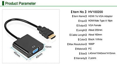 Adattatore Da Hdmi a Vga Adattatore Da Convertitore Maschio a Famiglia 1080P per Tablet Pc Portatile Novità (1 Pz Nero)