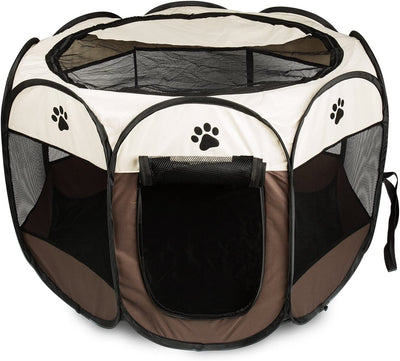 Recinto per Cani Da Interno, Pieghevole E Portatile Kennel Cane,Gabbia per Cani,Usare All'Interno E All'Esterno,Con Borsa Di Trasporto,(Caffè,L)