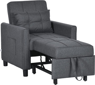 Poltrona Letto Singolo Reclinabile Su 3 Livelli, Poltrona Chaise Longue Con Cuscino Extra, 69X82X85Cm, Grigio