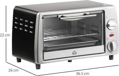 Fornetto Elettrico 10L Temperatura Regolabile E Timer, Griglia E Teglia Incluse, 750W, 36.5X26X22Cm, Argento Nero