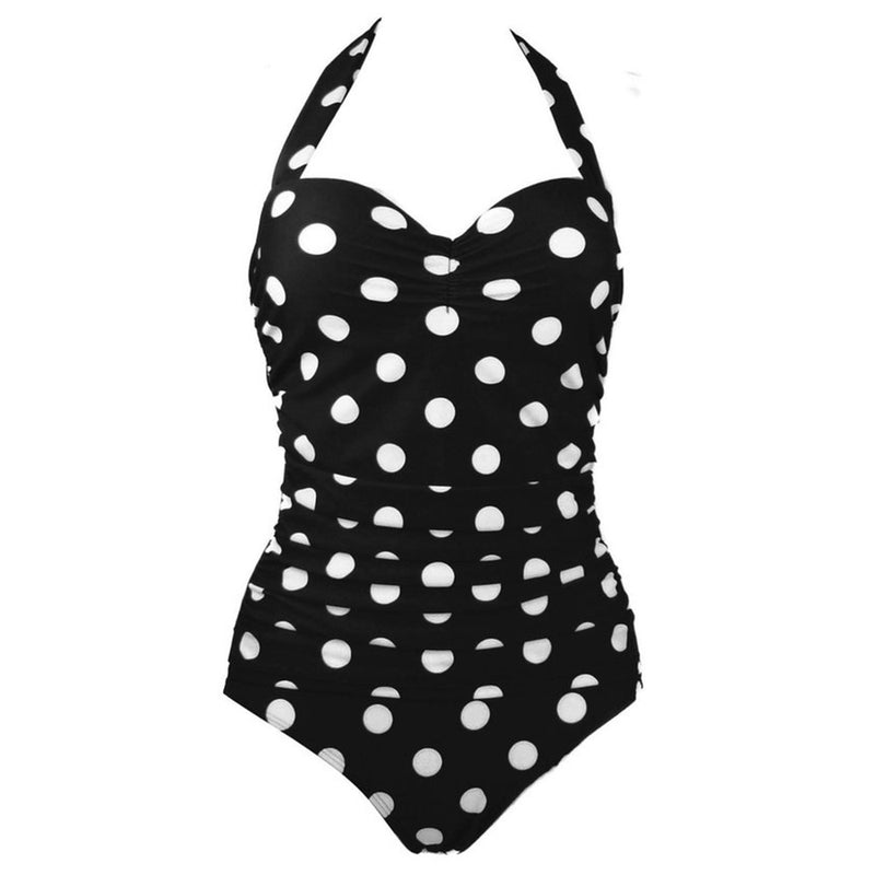 Hot Spring Swimsuit New Sexy Halter Neck Gathered Polka Dot plus Size One-Piece Swimsuit