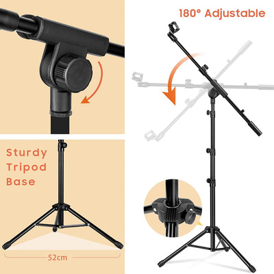 Asta a Giraffa per Microfono Con 2 Diversi Clip Supporto per Microfono Treppiede Altezza Regolabile per Concerti Videoconferenze Palchi Matrimoni Modello CY0239