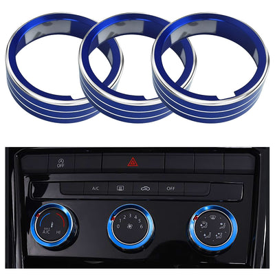 3 Pezzi Accessori Auto Tuning, Blu Decorazione Anello Manopola Aria Condizionata Compatibile Con 2014-2020 Volkswagen Golf 7/7.5, Pulsante Adesivo Compatibile Con Passat, Arteon