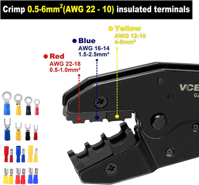 GJ707 Pinza Crimpatrice Capicorda, Strumento Crimpatura Terminali Isolati E Non Isolati Boccole Da 0,50 - 6,00 Mm², Blu