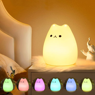 Luce Notturna Bambini, Lampada per Gatto, Funzione Timer 7 Colori USB Ricaricabile LED Silicone Regalo Neonato Cameretta