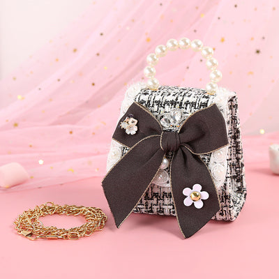 Colorful Bow Knot Cute Portable Pearl Diagonal Children'S Bag