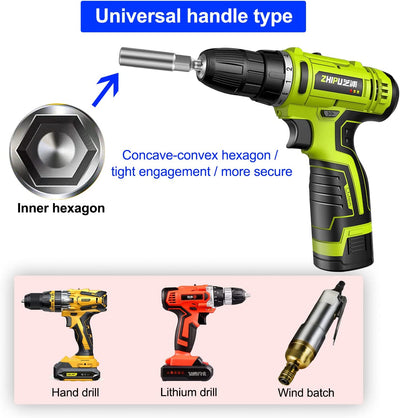 14 Pezzi Bussole per Avvitatore Bussole Esagonali, 6–19 Mm Hexagon Nut Driver Drill Bit Approfondire 34Mm, Attacco Esagonale Da 1/4"" per Trapani, Dadi E Adattatori per Bussole a Percussione