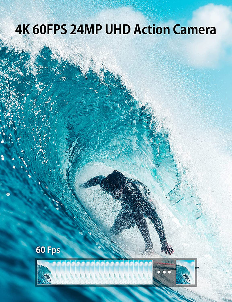 Action Cam 4K Wifi 60FPS Fotocamera Subacquea Impermeabile Da 40M Con Microfono Wireless E Fotocamera per Casco a Doppio Schermo per Lo Snorkeling, La Guida in Bicicletta E Vlog