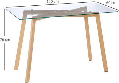 Tavolo Da Pranzo Rettangolare per 4 Persone Max, in Acciaio Con Piano in Vetro Temperato, per Cucina, Sala Da Pranzo E Soggiorno, 120X60X76 Cm