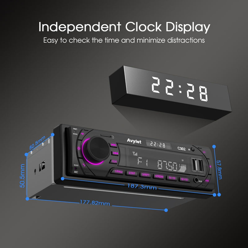 Autoradio Bluetooth 5.0 Vivavoce FM/AM,  Radio Stereo 1 DIN, Supporta Basso Profondo/Luce a 7 Colori/Chiamata a Mani Libere/Aux-In/Sd/U Disk, Telecomando, 60W X 4, Ricarica Rapida