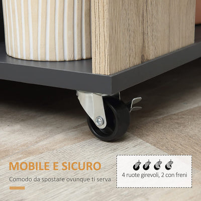 Mobiletto Ausiliario Da Cucina Multiuso in Legno Con Ruote 80 X 39 X 86.5Cm