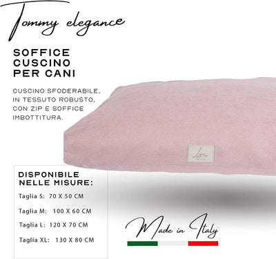 Tommy Elegance - Cuscino Materasso per Cani in Tessuto Realizzato Artigianalmente in Italia. Cuccia Lettino Materassino per Cane Sfoderabile Lavabile.(M: 100 X 60 Cm, ROSA ELEGANCE)