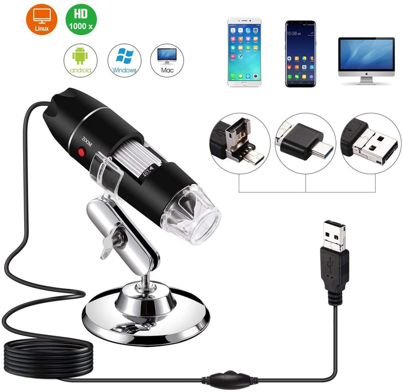 40 a 1000 X Ingrandimento USB Microscopio Digitale Endoscopio, 8 LED USB 2.0, Mini Videocamera Con Adattatore OTG E Metallo Supporto, Compatibile Con Mac E Windows 7 8 10 11 Android Linux