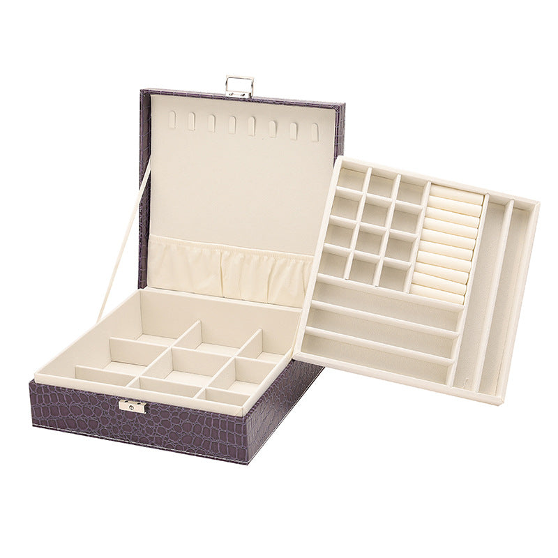 Fashion Leather Double Layer Jewelry Storage Box