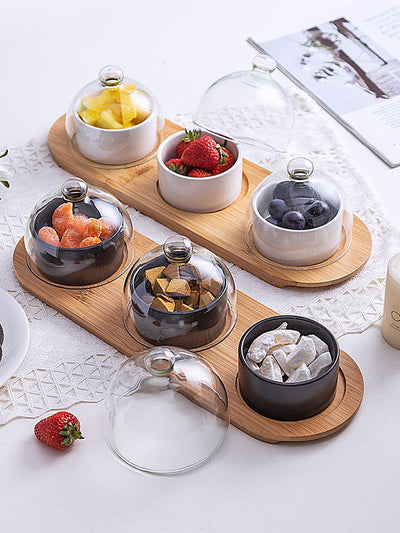 Creative Tableware Ceramic Bird'S Nest Dessert with Glass Lid