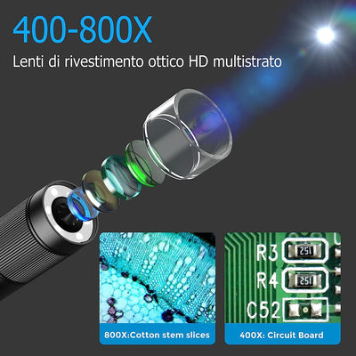 Microscopio Digitale Palmare LCD, Microscopio Portatile Tascabile 800X Con Luci a LED Microscopio Elettronico Con Lente D'Ingrandimento, Handy-Mikroskop, USB a PC Inclusa Scheda SD E Vetrini Campione