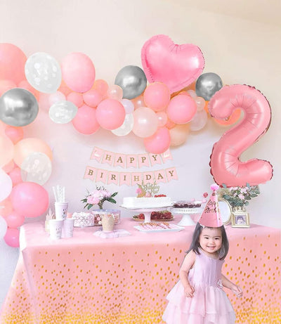 Decorazioni Compleanno 2 Anni Ragazza Rosa Palloncini Compleanno Bimbina, Addobbi Compleanno Ragazza 2 Anni, Happy Birthday Ghirlanda, 40"Palloncini Numeri 2 per Battesimo Bimbina Doccia Festa