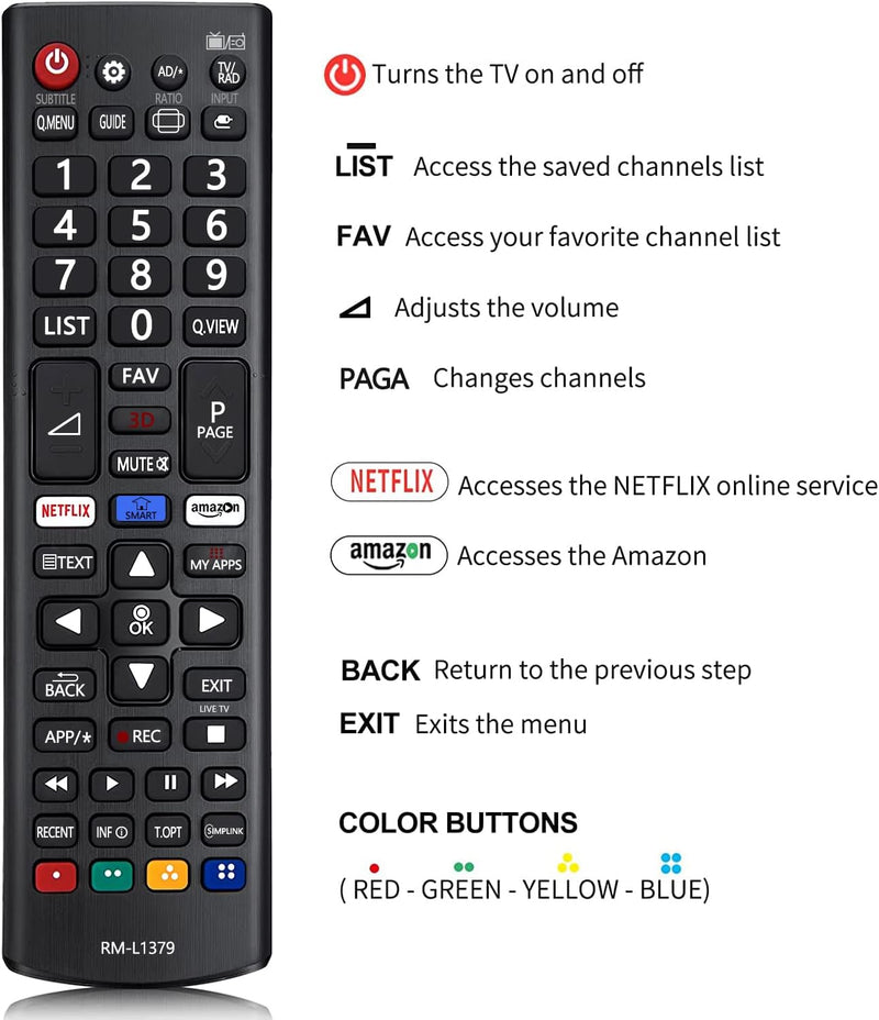 Telecomando per LG Universale TV, Telecomando LG RM-L1379 Sostitutivo Telecomando TV per Telecomando LG Smart TV - Telecomando LG Universale