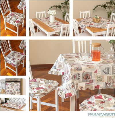 Tovaglia Plastificata Rettangolare Cuore, Stile Shabby Chic, Antimacchia, Impermeabile, Tavola Da Pranzo Cucina Giardino, 6 Posti 140 X 170 Cm