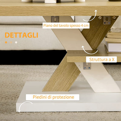 Tavolino Da Caffè in Legno Con Ripiano Centrale, Tavolino Da Divano Moderno per Salotto E Soggiorno, 90X60X45Cm, Bianco E Legno