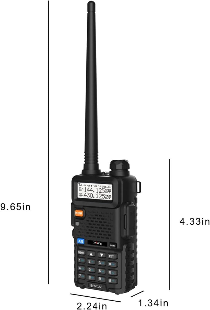 Walkie Talkie 5R Dual Band VHF/UHF Ricaricabile Radio Bidirezionale Con 128 Canali VOX Caricatore USB Lunga Distanza Due Vie Radio (Nero), (BF5RUV)