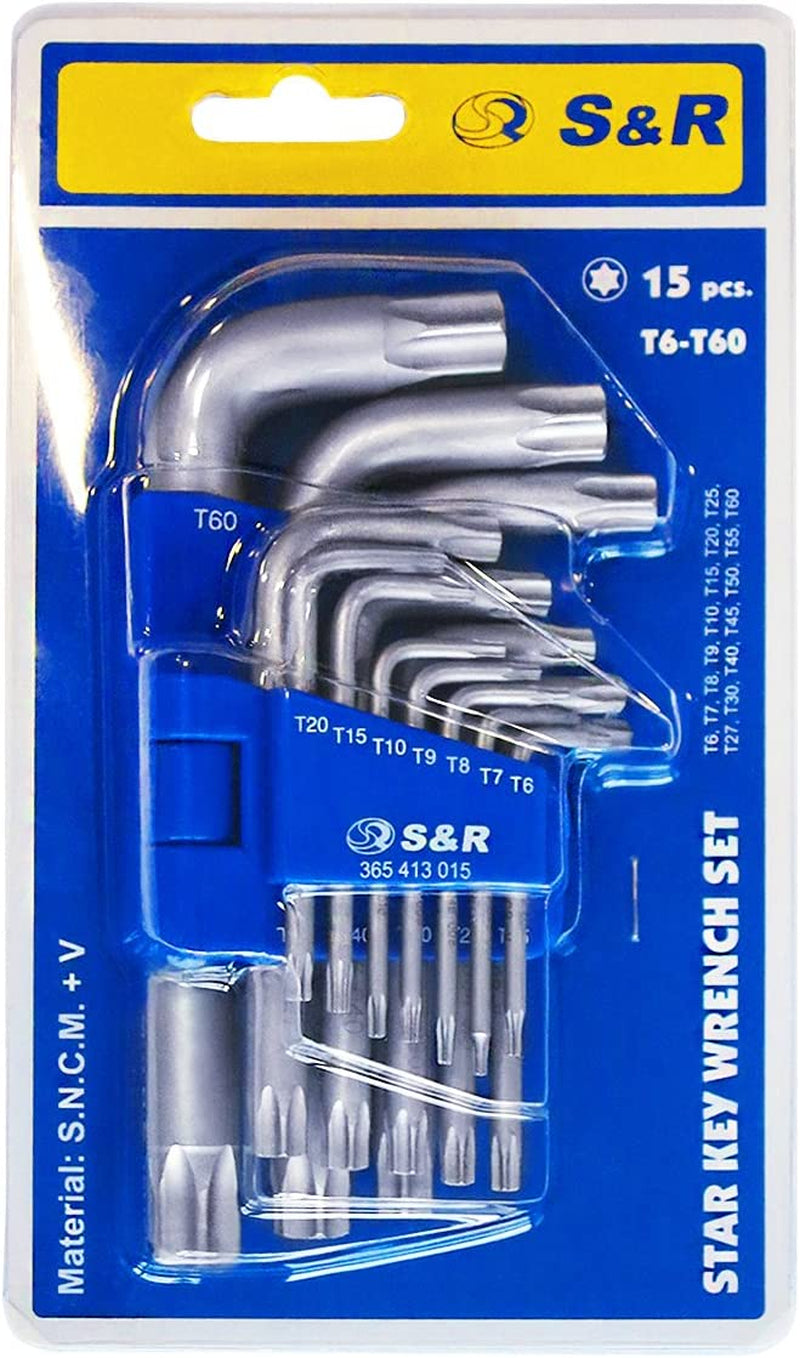 Chiavi TORX a Brugola Set Chiavi Allen Torx 15 Pz. Chiavi Esagonali Extra Resistenti TX6-TX60 in Pratico Supporto Pieghevole