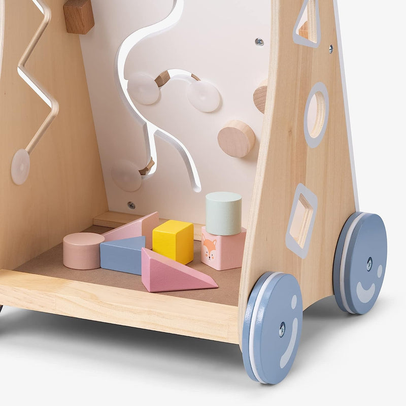 Girello Bambini Legno - Giocattolo 12 Mesi Primi Passi - Carrello Porta Giochi Bambino - Gioco Sviluppo Cognitivo Motorio Animali Bosco Beige