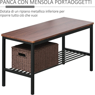 Set Tavolo Da Pranzo Con 2 Sedie Stile Industriale E Panca 2 Posti in Legno E Metallo per Soggiorno E Cucina Nero E Marrone