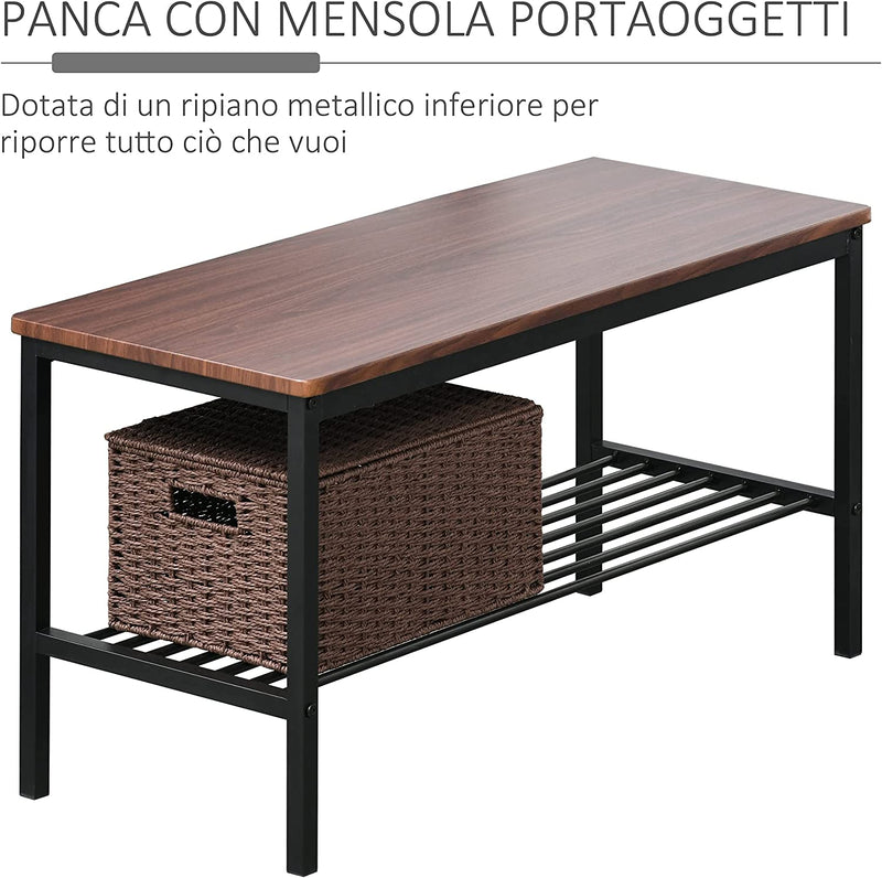 Set Tavolo Da Pranzo Con 2 Sedie Stile Industriale E Panca 2 Posti in Legno E Metallo per Soggiorno E Cucina Nero E Marrone