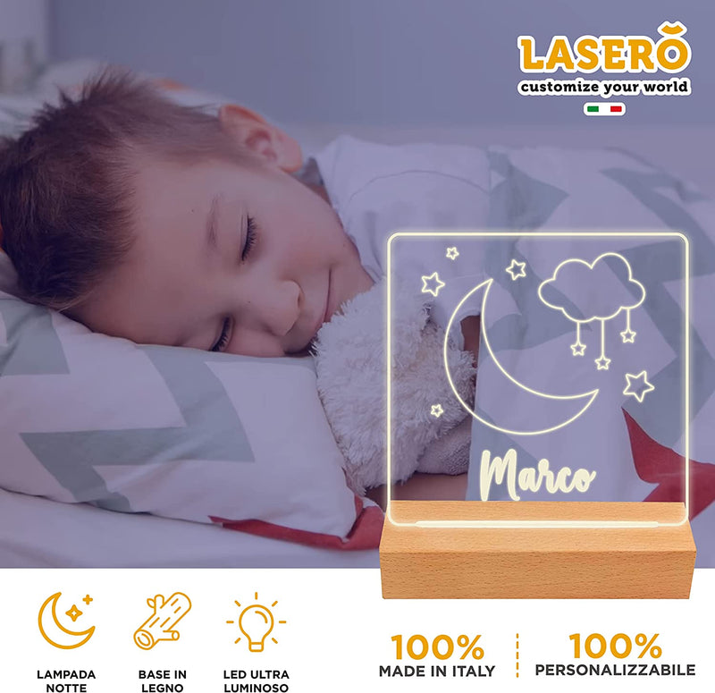 LASERÒ Lampada Personalizzata Con Nome | Luce Notturna Bambini | Lampada Led Personalizzata 3D | Accessori Cameretta Bambina Bambino Neonato | Idee Regalo Battesimo Bimbo | Regali Nascita Bimba Natale