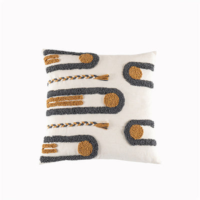 Indian Hand-Tufted Cushion Cover, Ethnic Style Braid Loop Velvet Throw Pillow