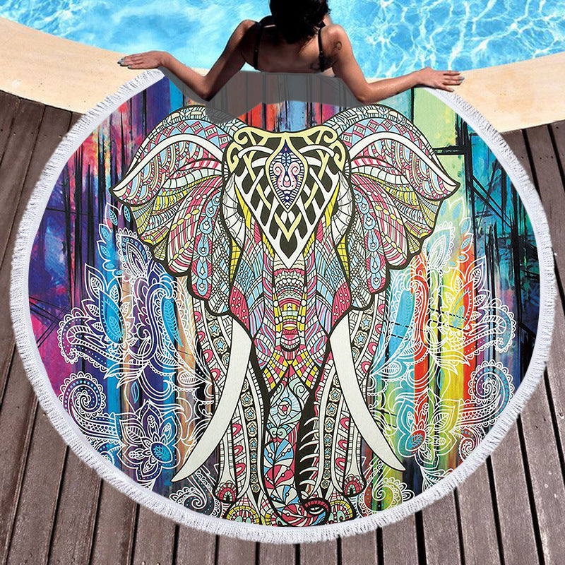 Round Beach Towel with Tassel Digital Printing Microfiber Bath Towel Yoga Mat