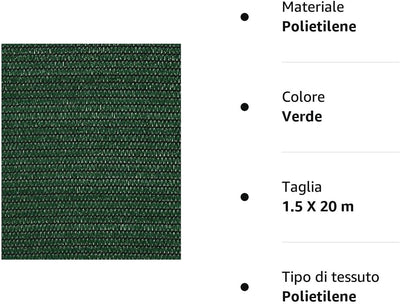 Rete Telo Ombra OMBREGGIANTE MT. 1,5X20 FRANGISOLE Verde FRANGI Sole OSCURAMENTO 90%