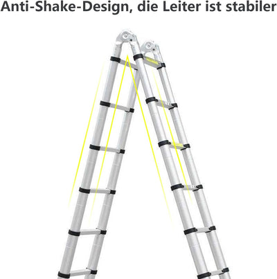 Scala Telescopica in Alluminio, Allungabile, Antiscivolo, Multifunzionale, Portatile, Portata Massima 150 Kg, 5 M (2,5 + 2,5 M)