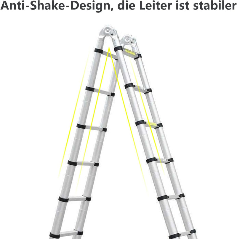 Scala Telescopica in Alluminio, Allungabile, Antiscivolo, Multifunzionale, Portatile, Portata Massima 150 Kg, 5 M (2,5 + 2,5 M)